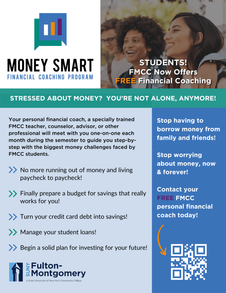 Poster advertising the Money Smart program at Fulton Montgomery Community College