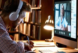 Male student taking an online course