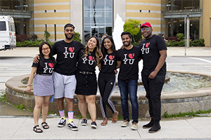 Group of students at York College in I LOVE YU t-shirts